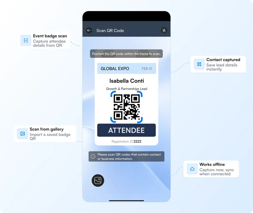 Habsy scanning an event badge QR code