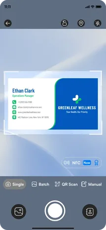 Habsy scan screen with Ethan Clark's card in frame