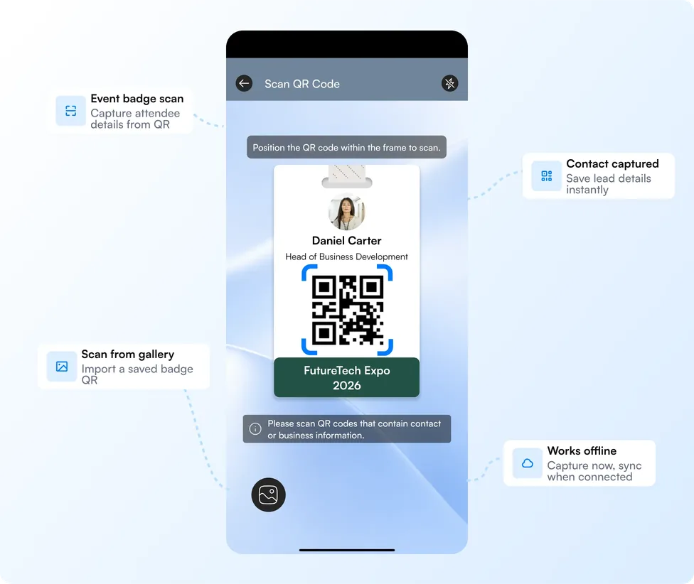 Habsy scanning an event badge QR code