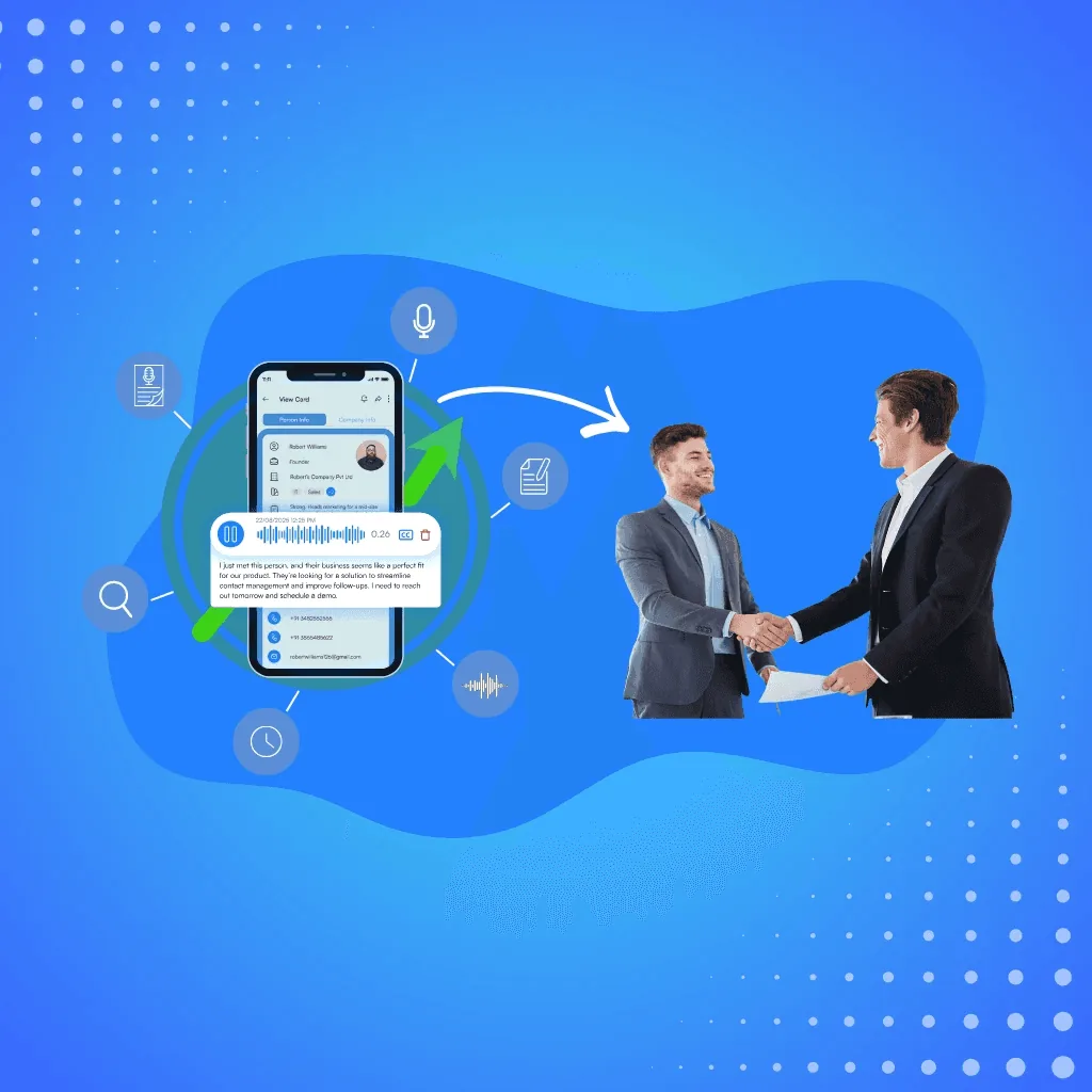 Habsy AI business card scanner converting networking interactions into organized digital contacts with voice notes and follow-up details.