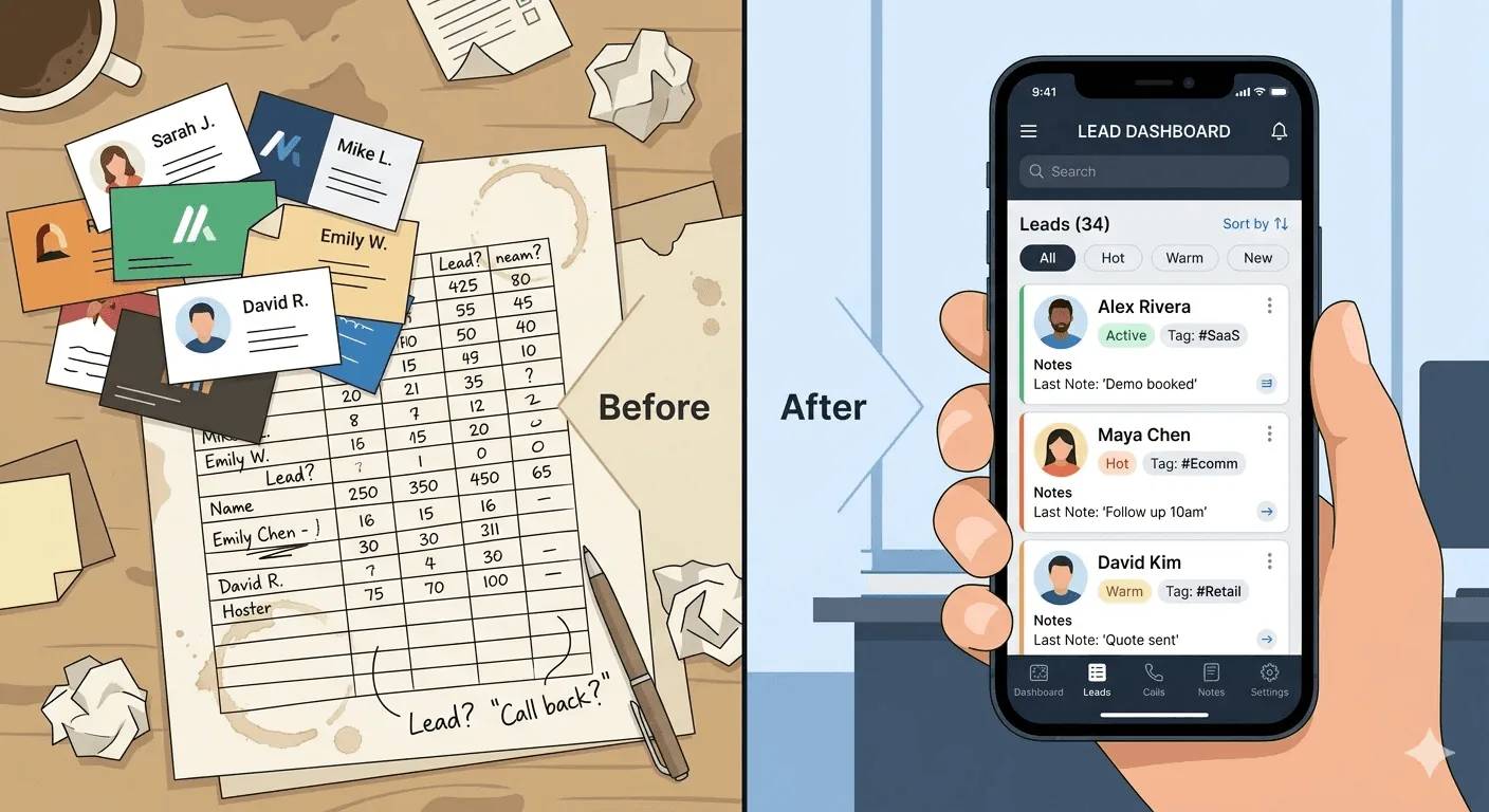 Difference between unorganized business cards and structured lead capture system