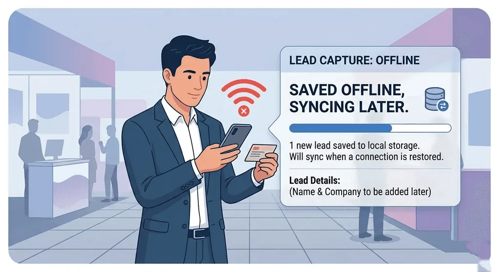 Offline lead capture at trade shows without internet connection