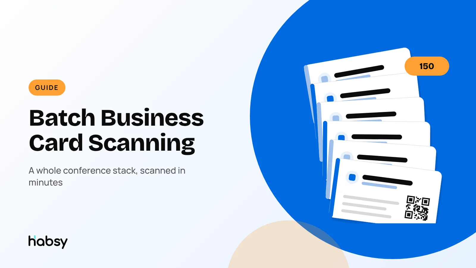 A stack of 150 business cards batch scanned with the Habsy app