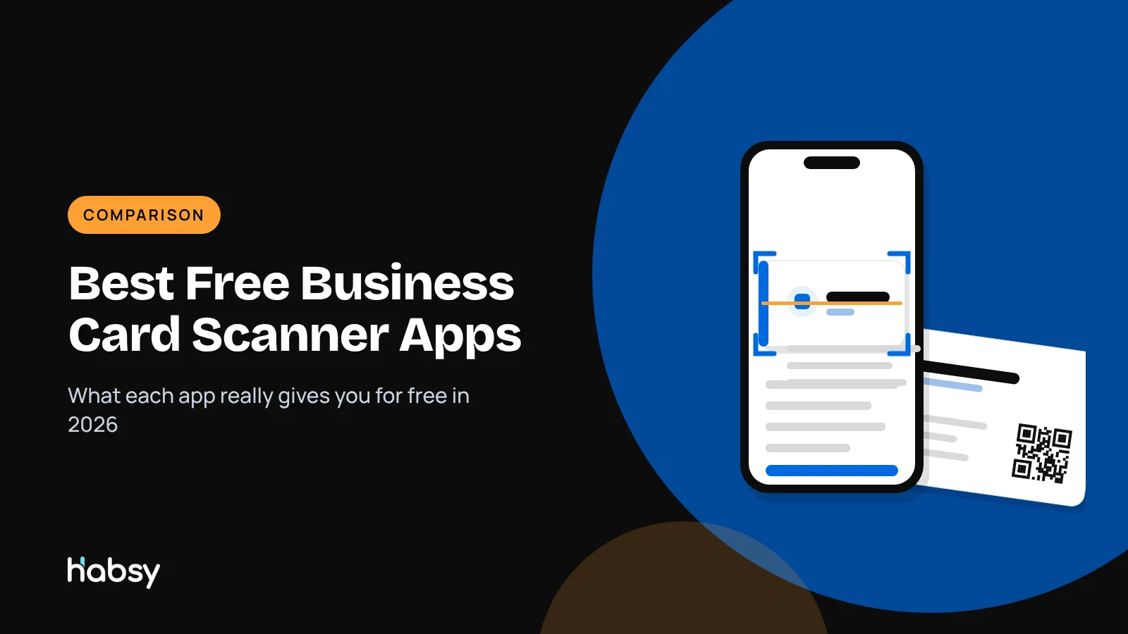 Phone scanning a business card with the free Habsy business card scanner app