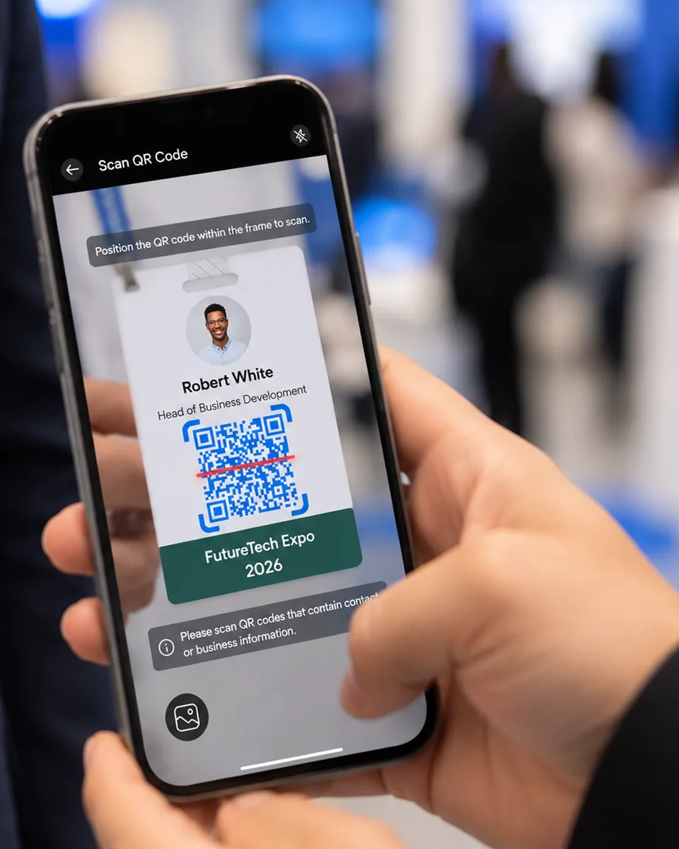 Scanning the QR code on an event badge with the Habsy app
