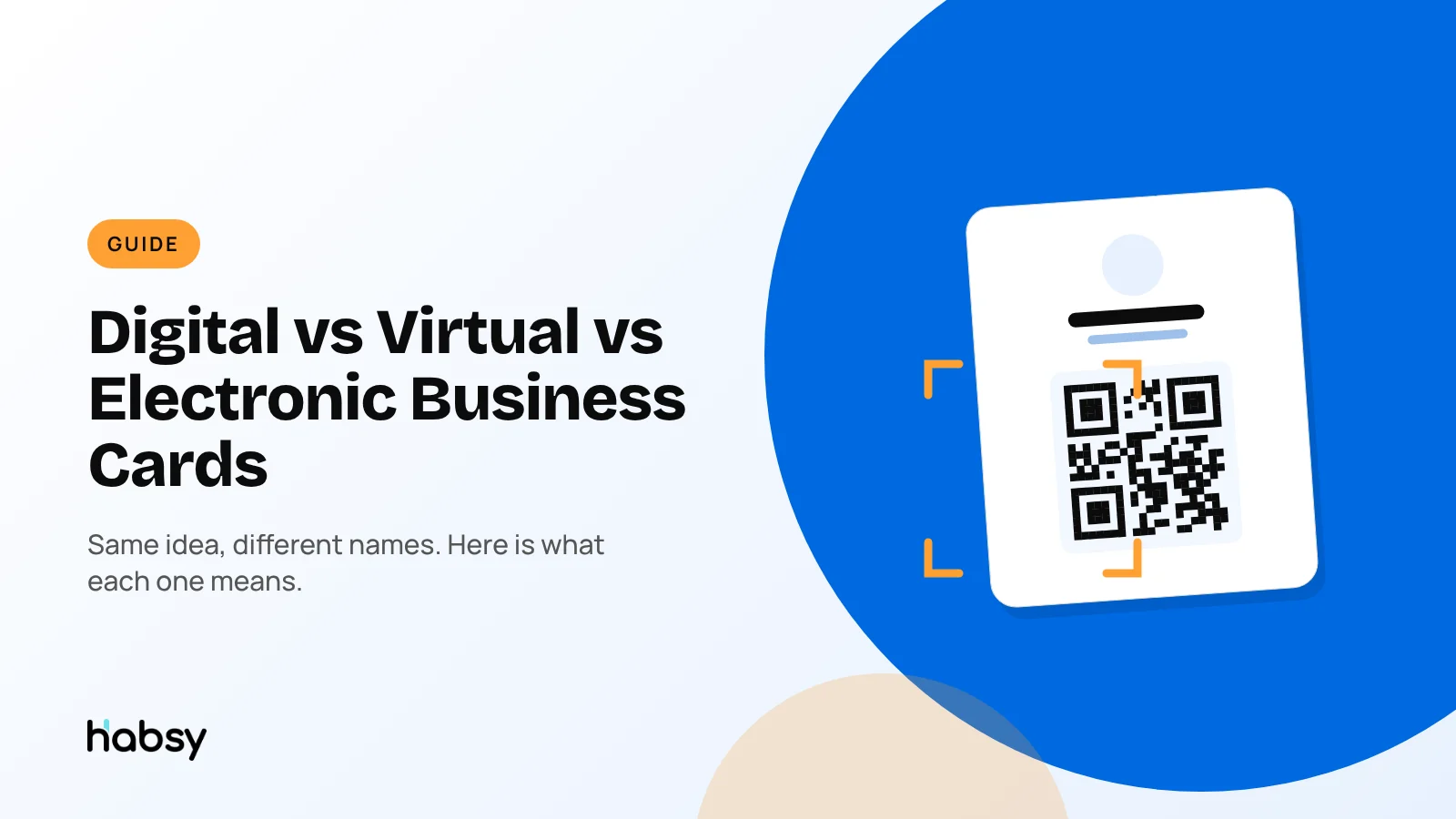 Digital, virtual and electronic business card terms compared, with a phone showing a QR code business card