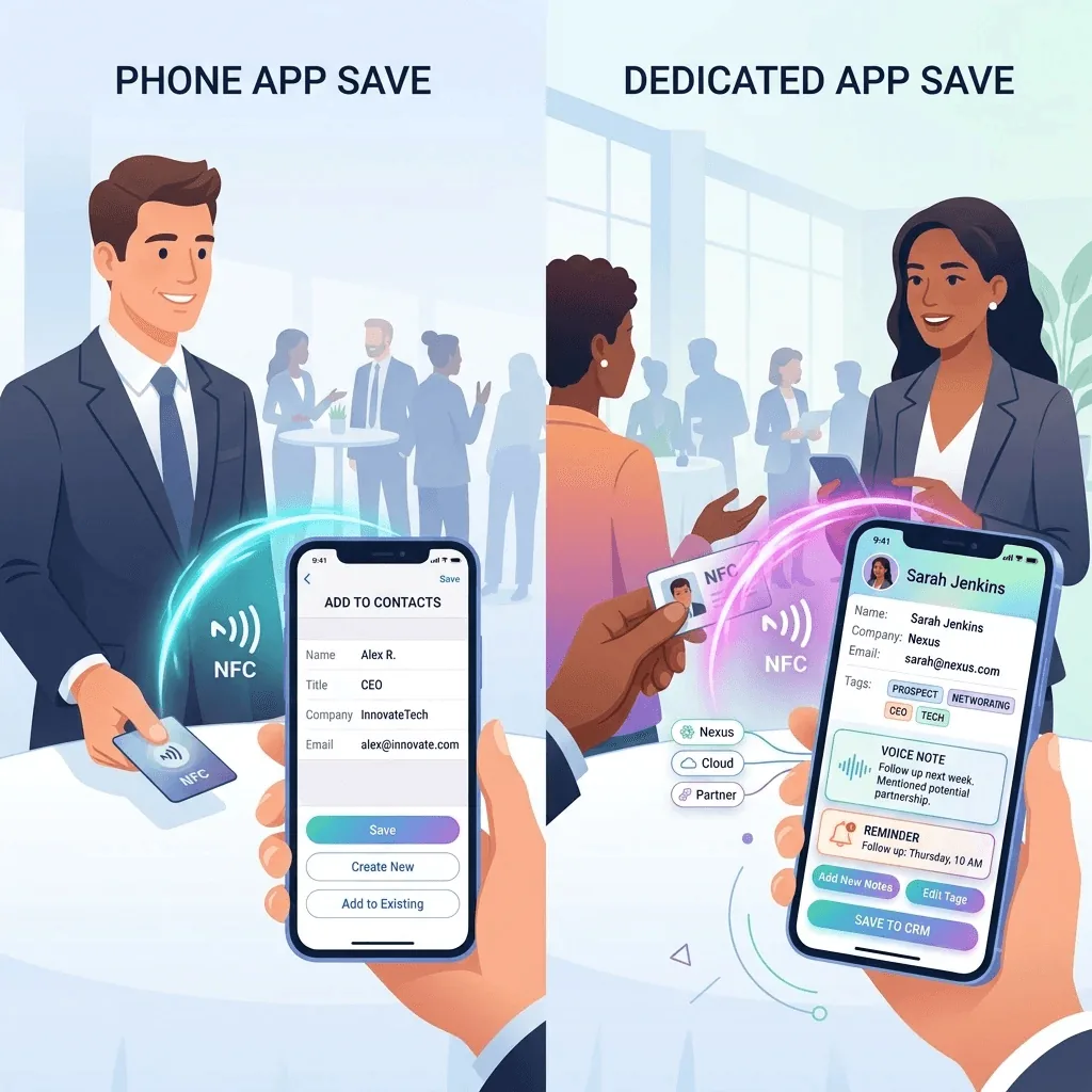 Two-way NFC contact capture comparison between SnapAddy and Habsy