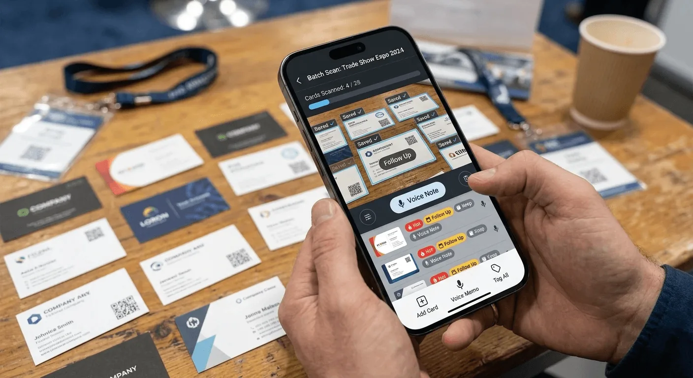 Batch business card scanning with intent signals and notes for fast event lead capture