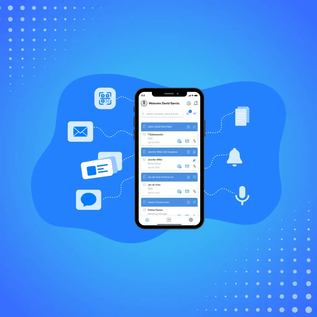 AI-powered networking platform by Habsy.ai centralizing business cards, QR codes, emails, voice notes, and contact management in one mobile app