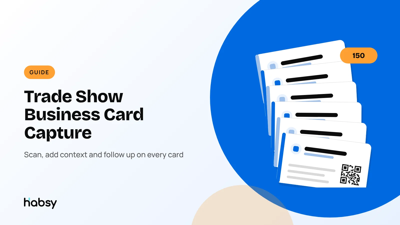 Stack of business cards from a trade show being scanned into a phone