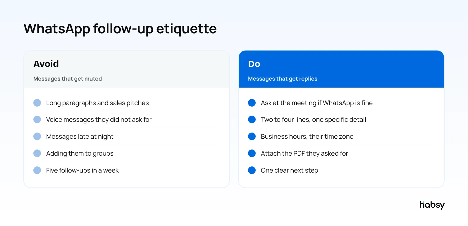 WhatsApp follow-up etiquette: what to avoid and what to do