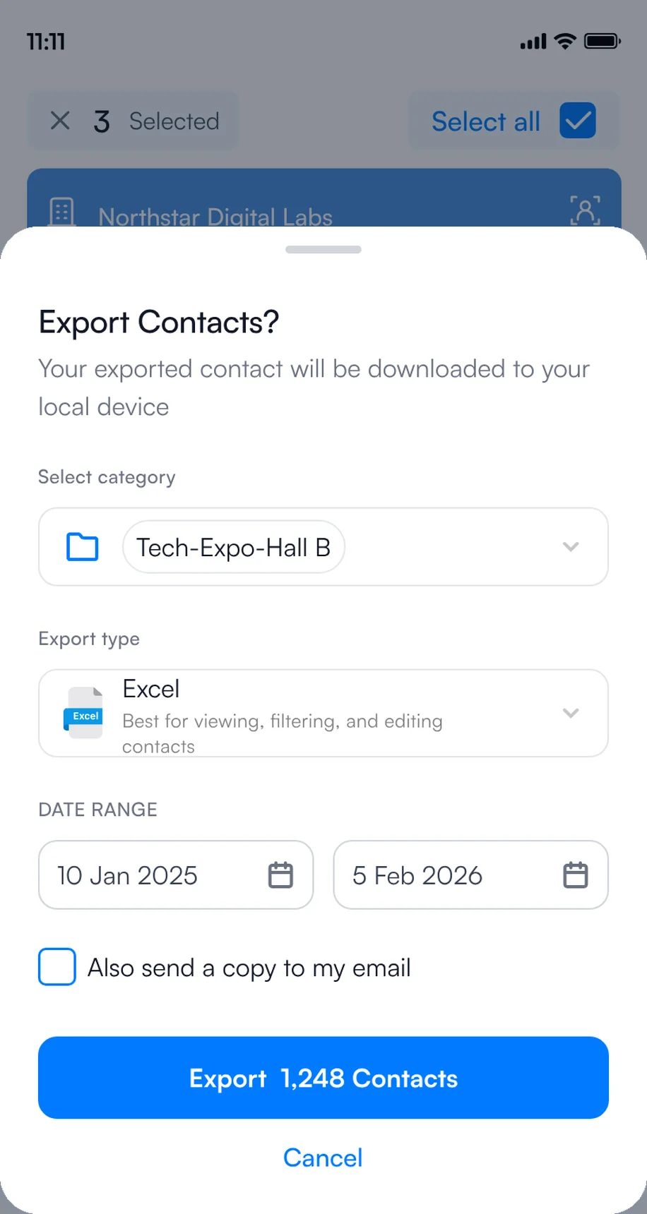 Exporting HIMSS27 contacts from Habsy to Excel, CSV or VCF