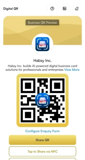 Business digital card in Habsy with the company profile, ready to share at HIMSS27