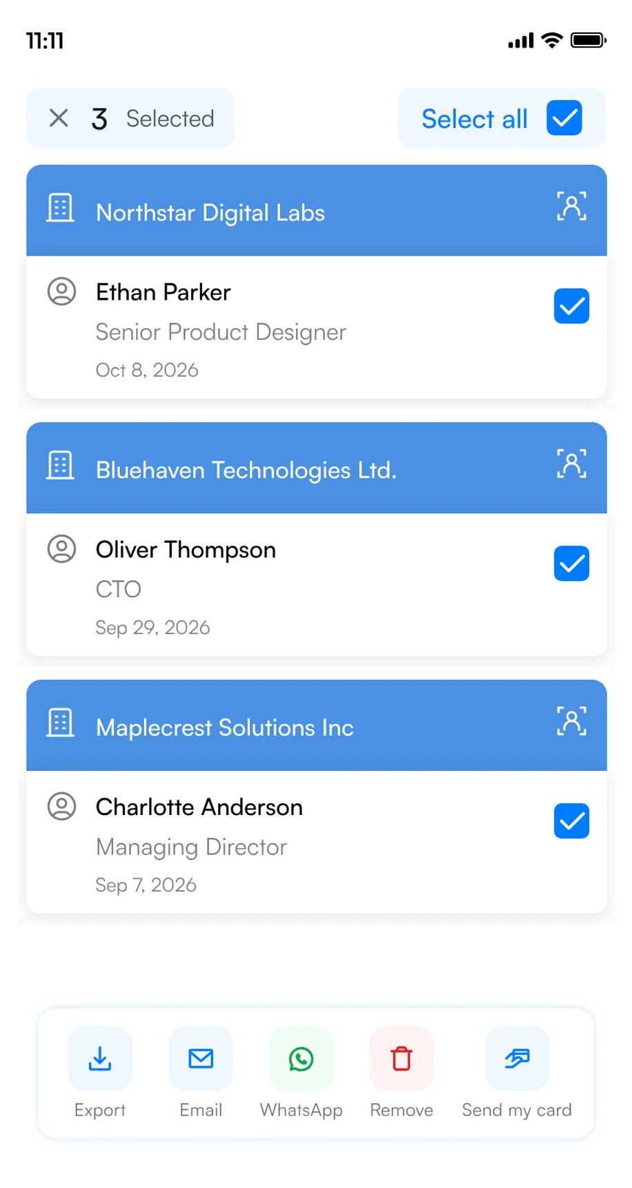 Selecting several HIMSS27 contacts to send one follow-up