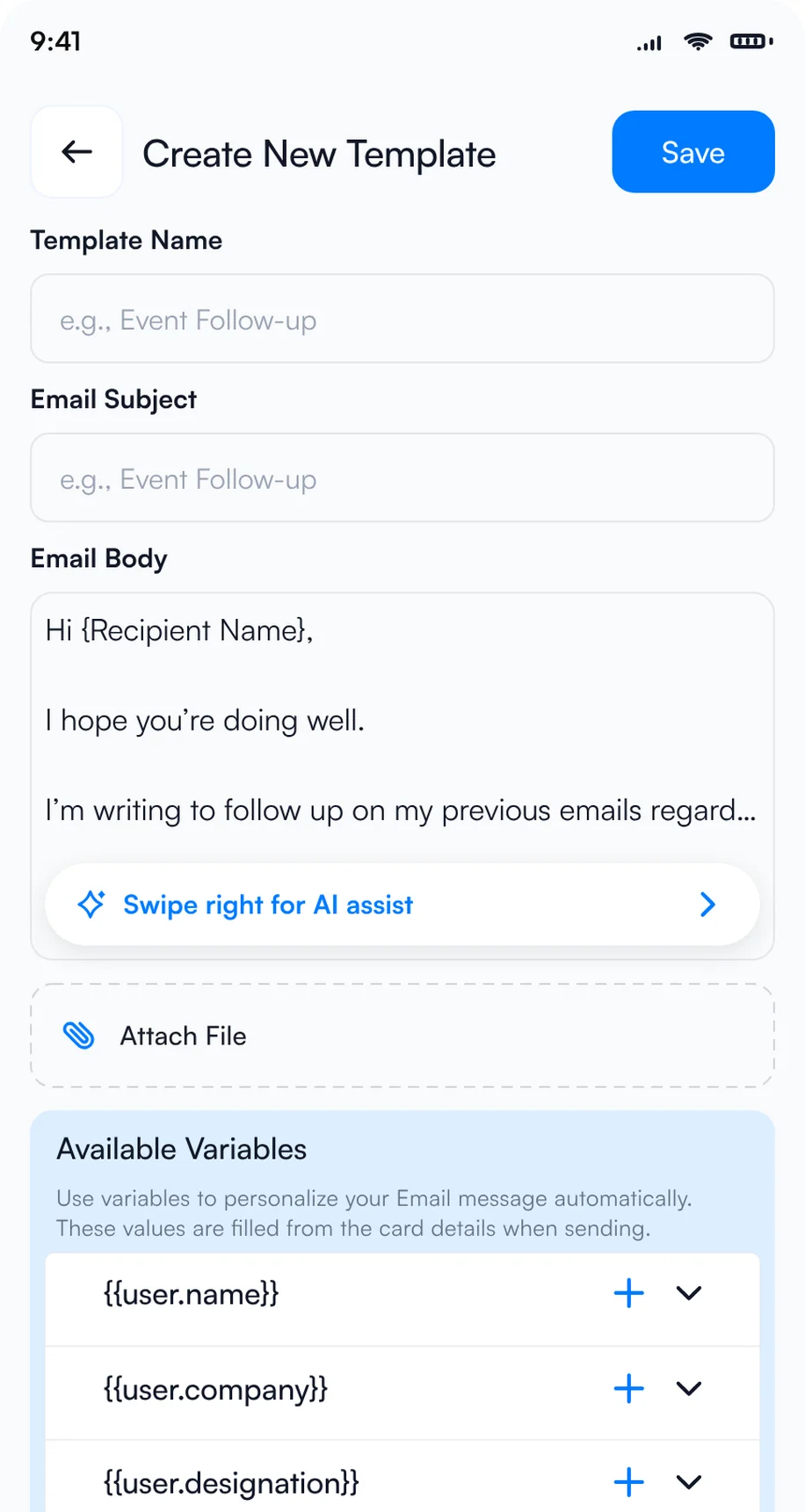 AI writing a follow-up template for HIMSS27 contacts in Habsy