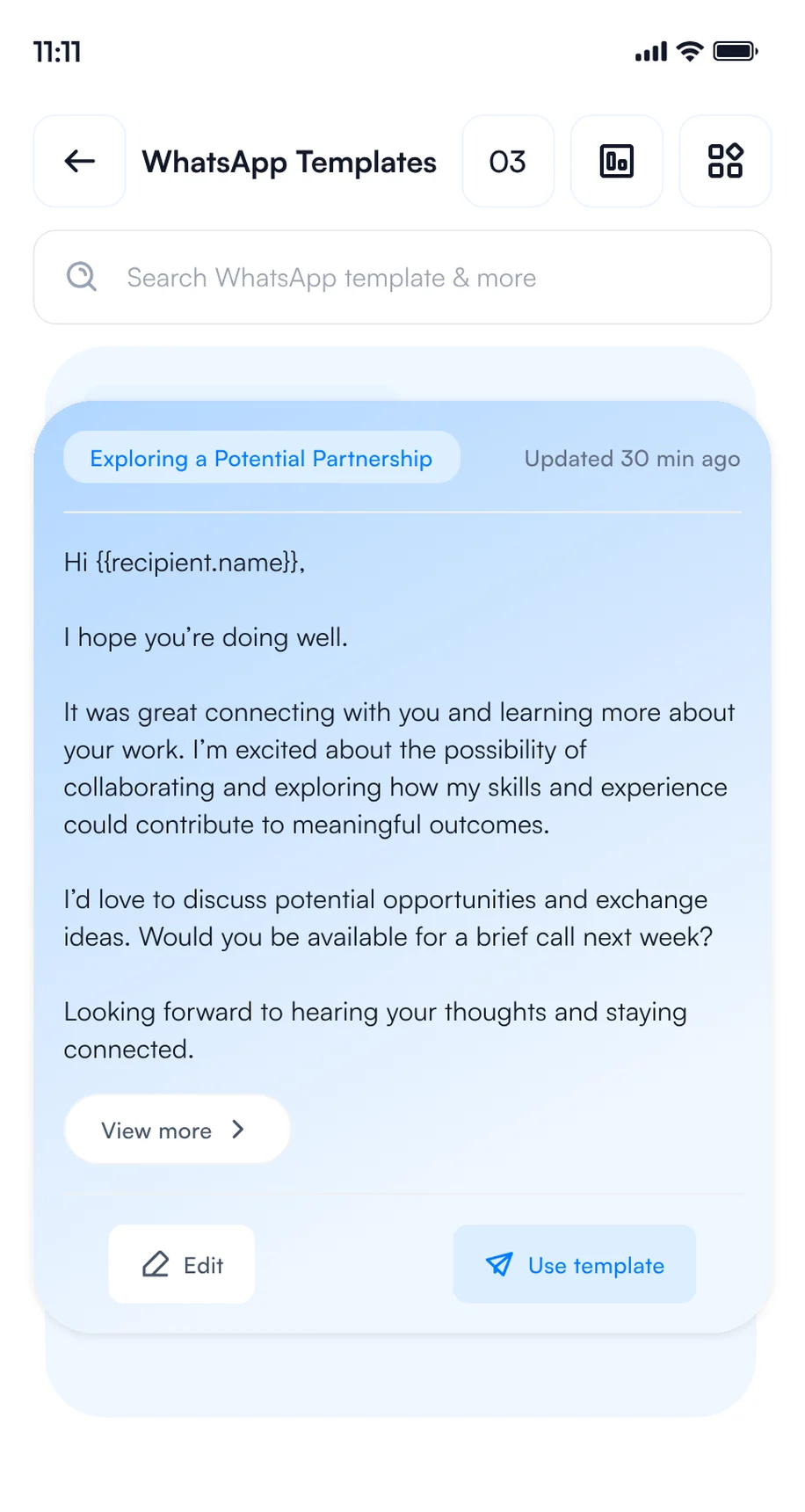 WhatsApp follow-up templates saved for HIMSS27 contacts