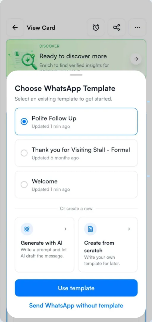 Habsy WhatsApp follow-up template screen