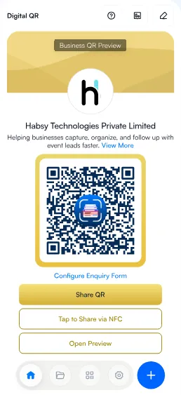 Habsy app Digital QR screen with a shareable business QR code